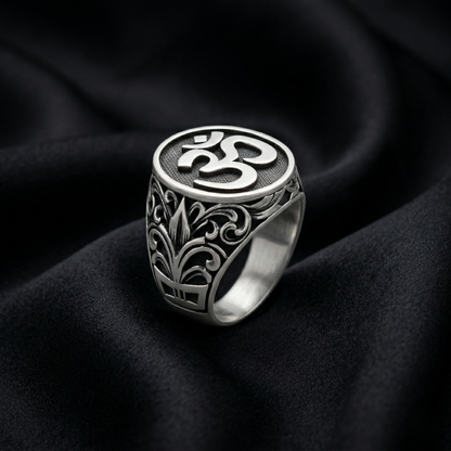 Divine Om Intricate Silver Signet Ring