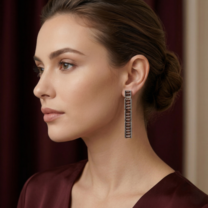 Elegant Crimson Glow Silver Bar Earrings
