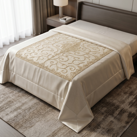 Silver Embroidered Ivory Silk Luxury Bedcover