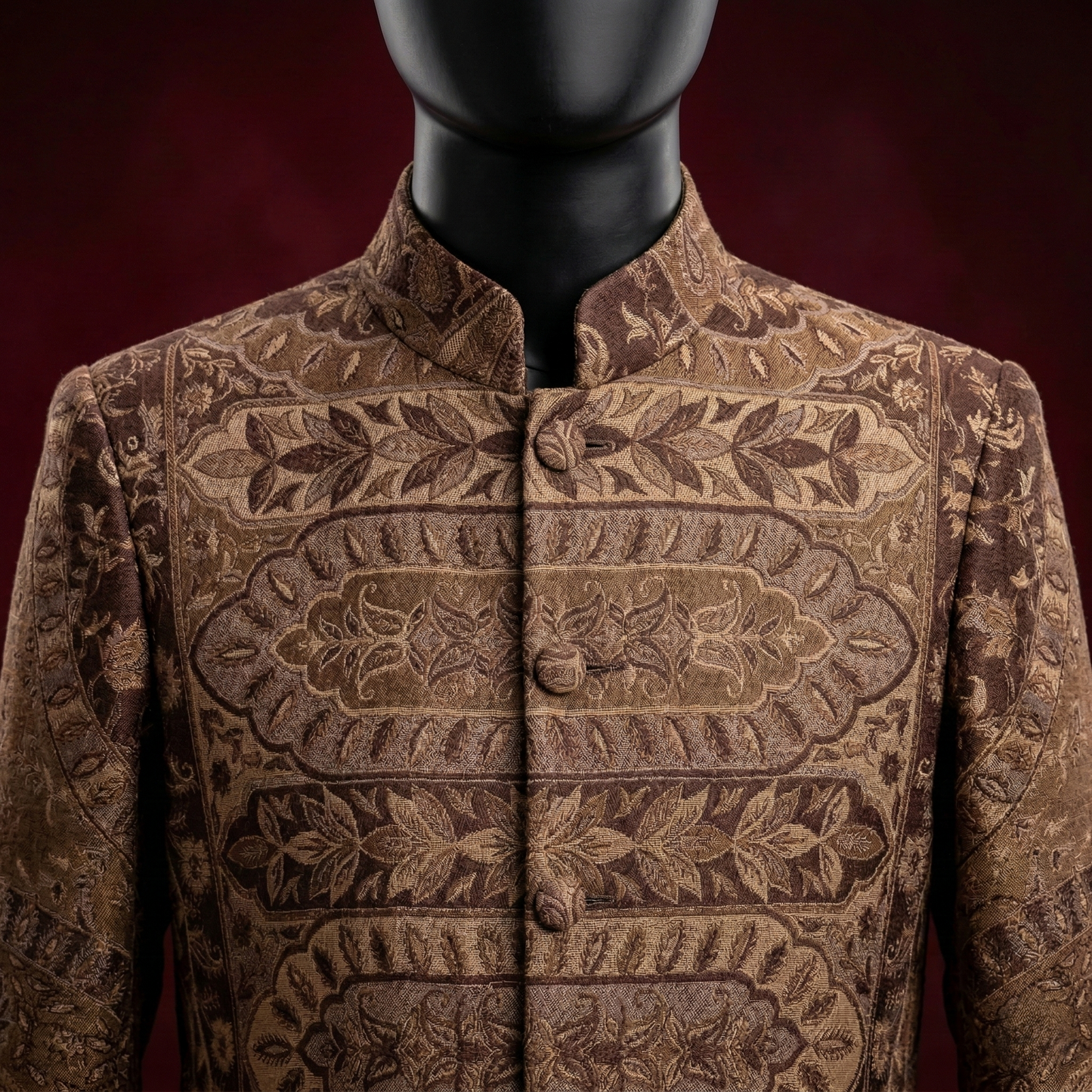Brocade Mandarin Collar Mid-Length Tunic Coat
