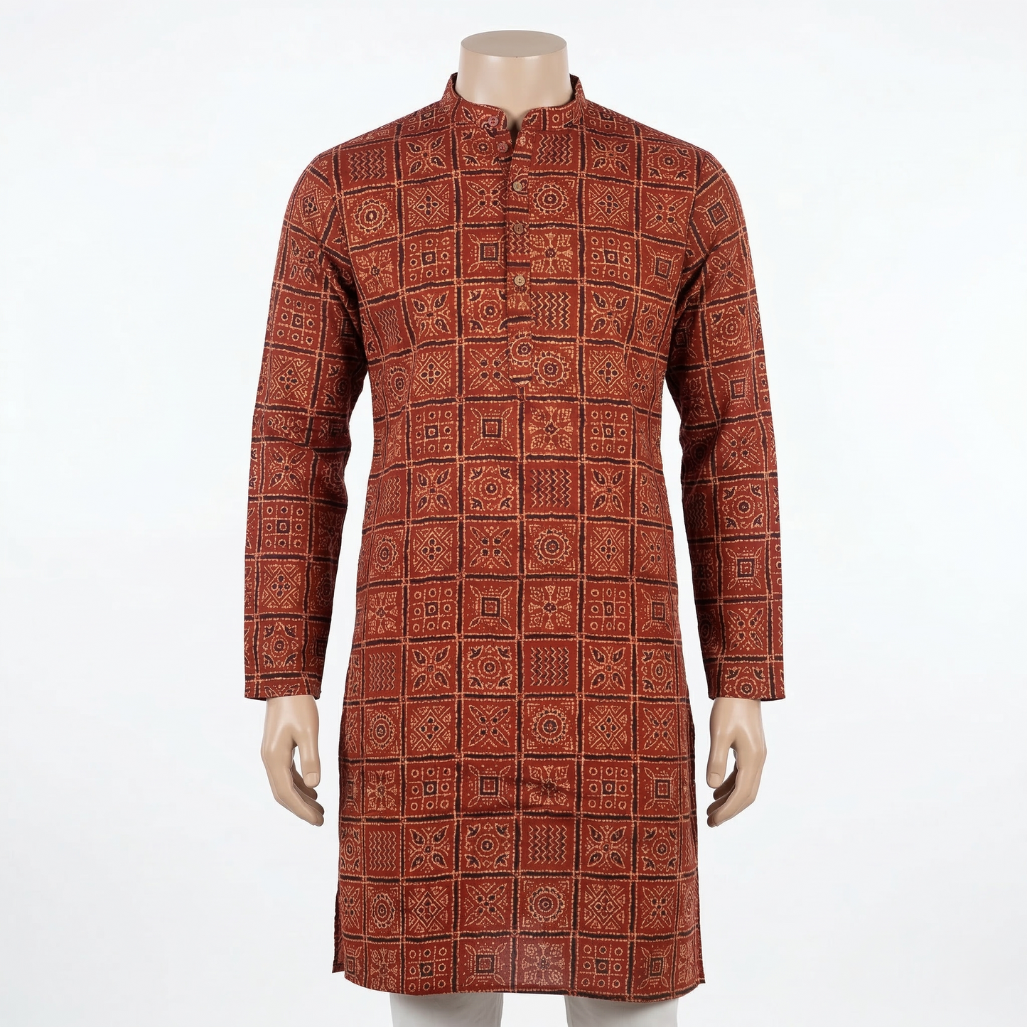 Earthy Ajrakh Print Men’s Silk Kurta