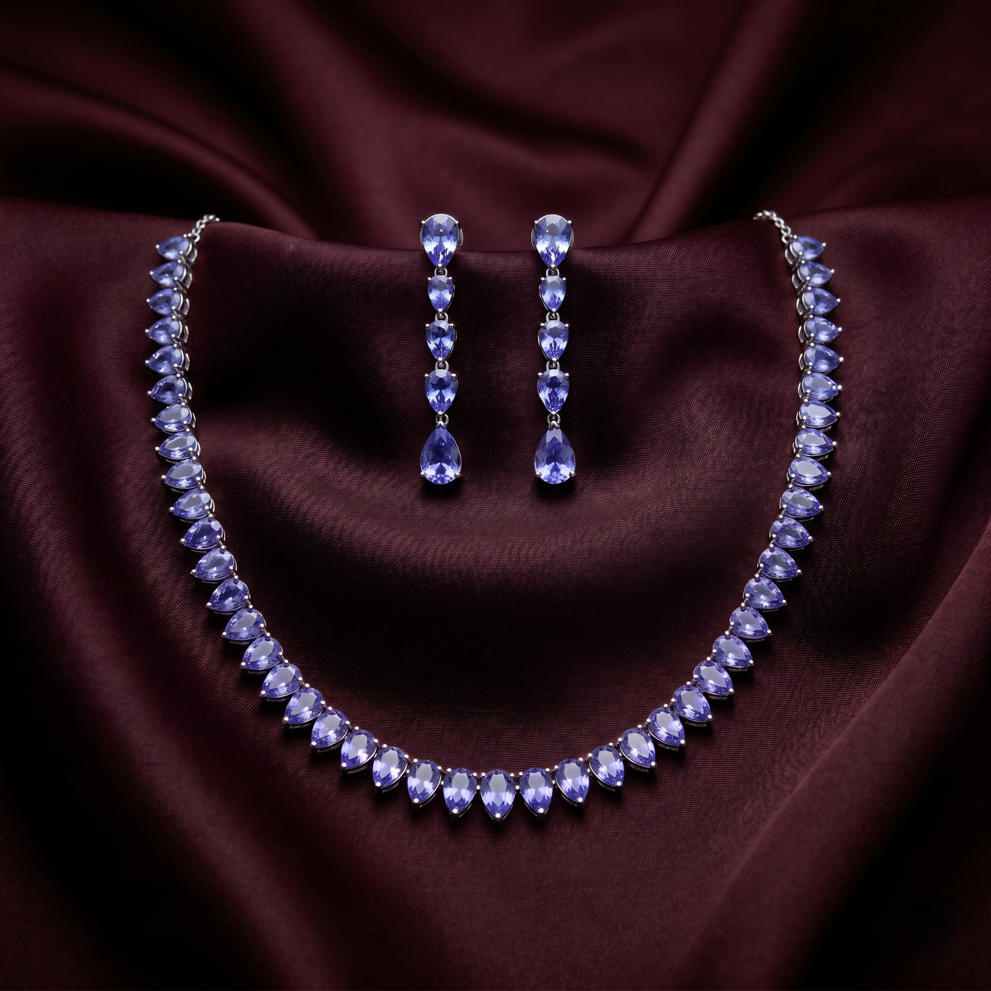 Elegant Pear-Cut Tanzanite Silver Set
