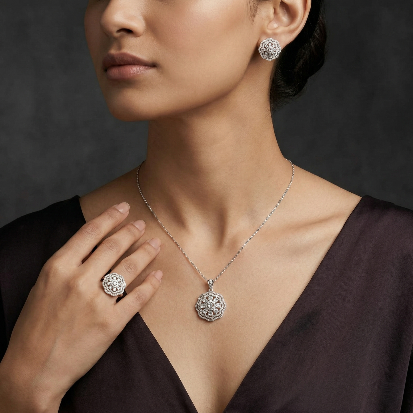 Floral Radiance 92.5 Sterling Silver Set