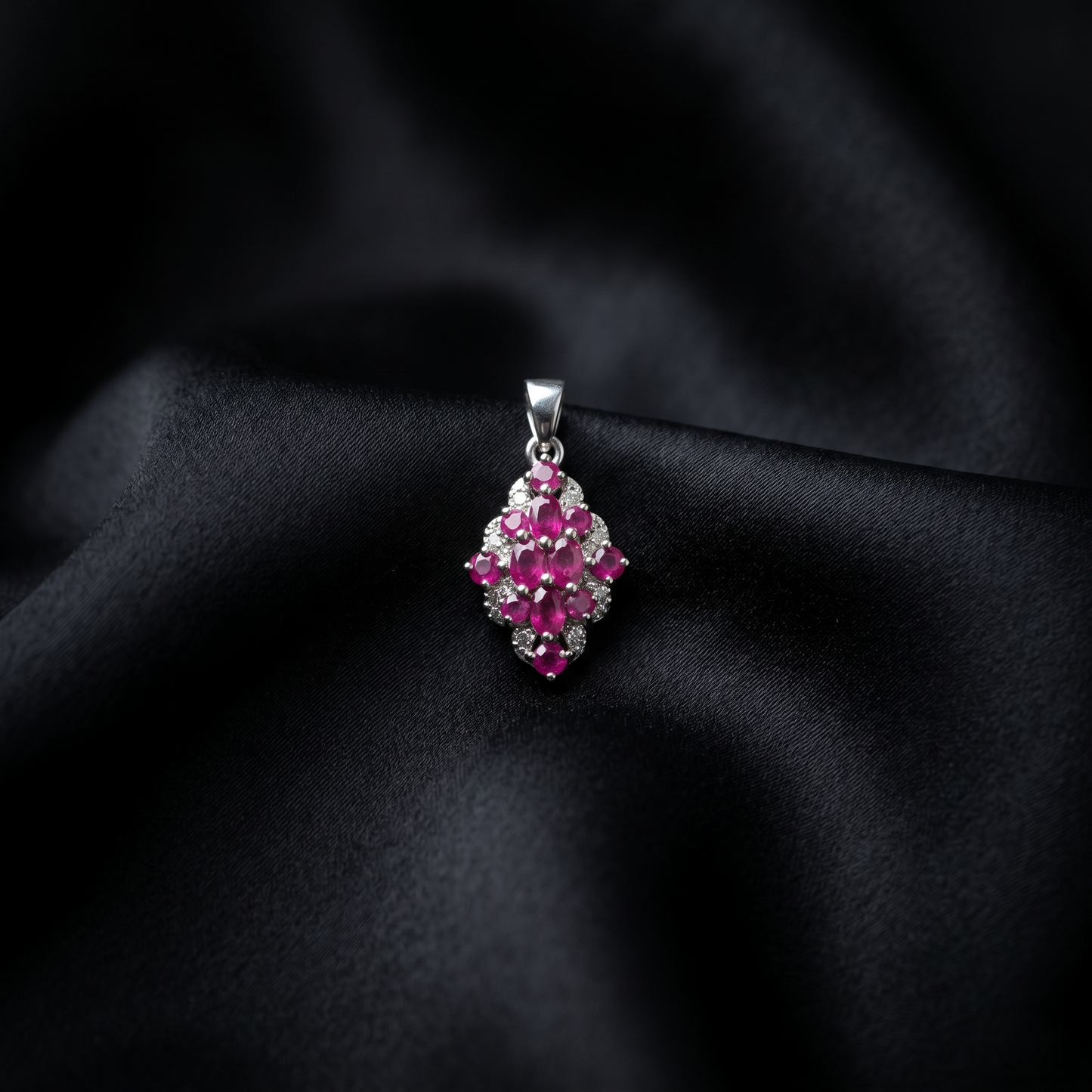 Elegant Rhombus Ruby Silver Cluster Pendant