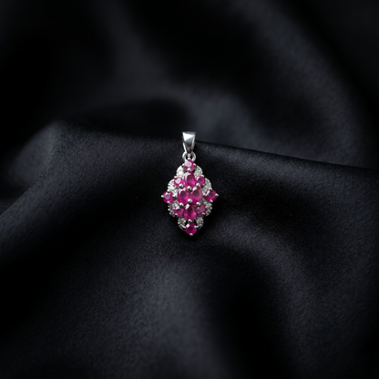 Elegant Rhombus Ruby Silver Cluster Pendant