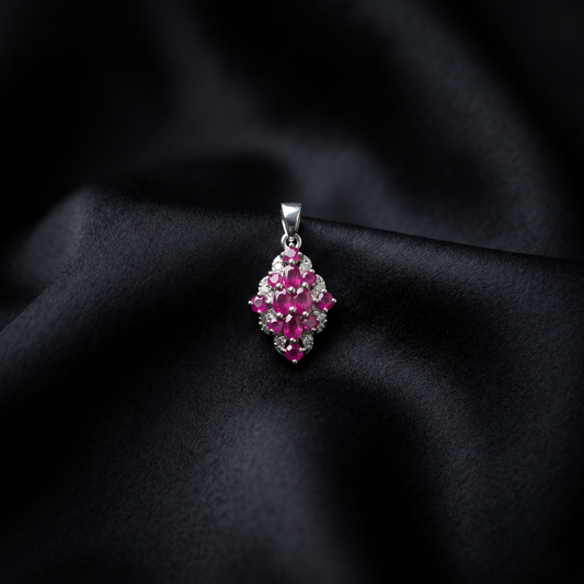 Elegant Rhombus Ruby Silver Cluster Pendant