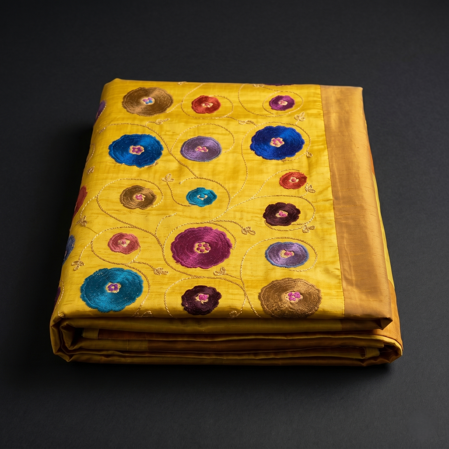 Luxury Floral Hand Embroidered Silk Bedcover