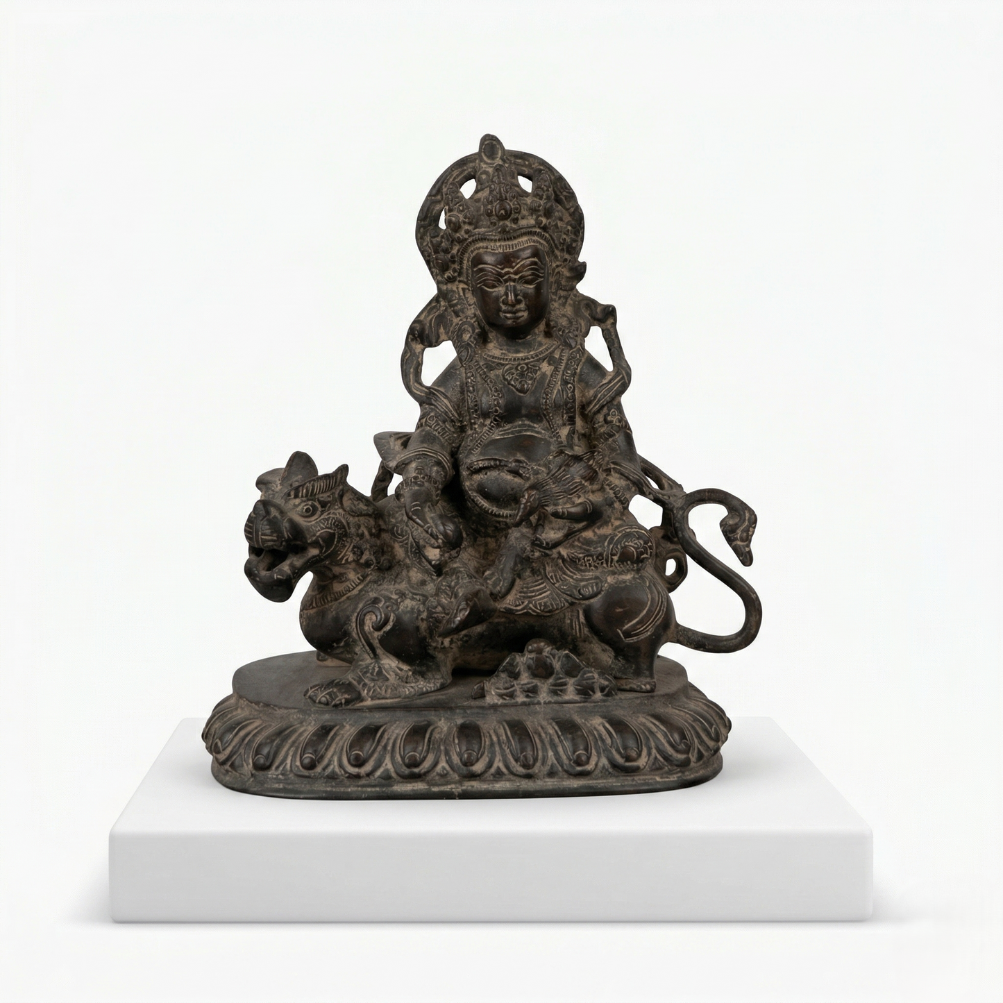 Regal Jambhala Brass Statue on Lion