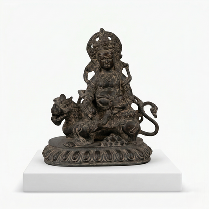 Regal Jambhala Brass Statue on Lion