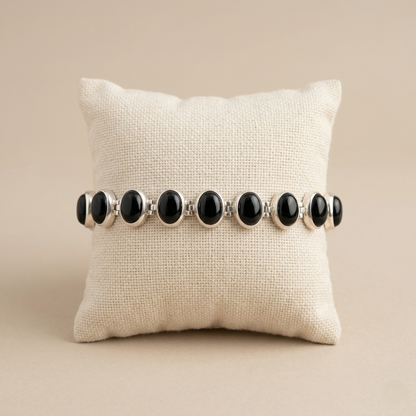 Midnight Elegance Silver Onyx Link Bracelet