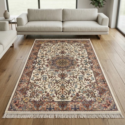 Intricate Persian Medallion Cream Wool Rug