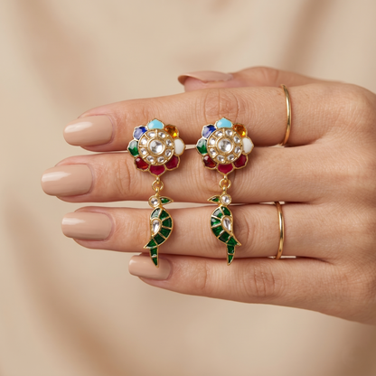 Multicolor Floral Gold Plated Silver Earrings