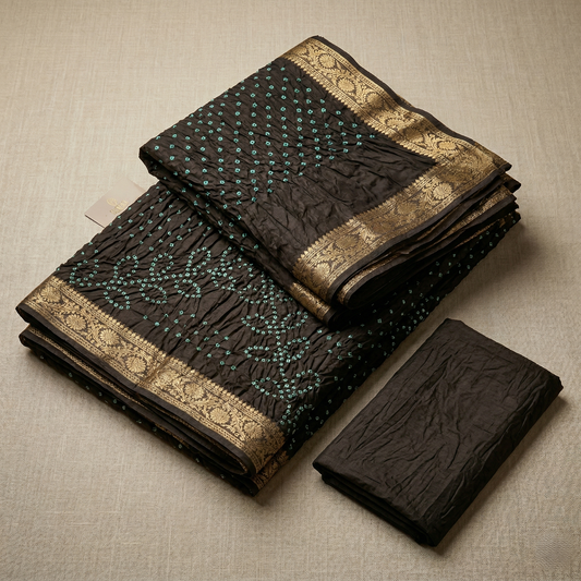 Black Bandhani Silk Saree With Zari