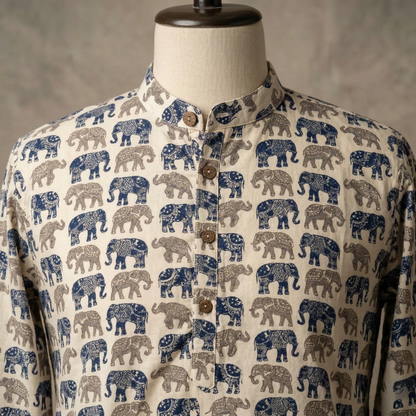 Artisan Blue Elephant Hand Block Kurta