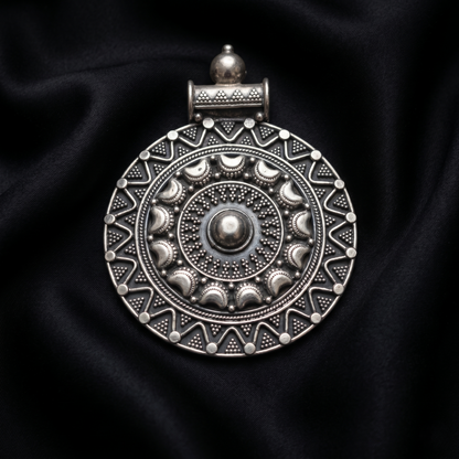 Handcrafted Circular Mandala Silver Tribal Pendant