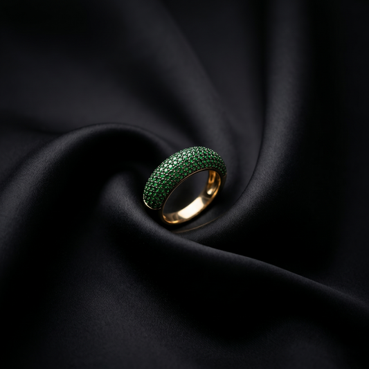 Luxury Gold Pave Green Emerald Ring