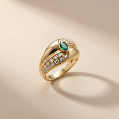 Vintage Gold Emerald Diamond Cocktail Ring