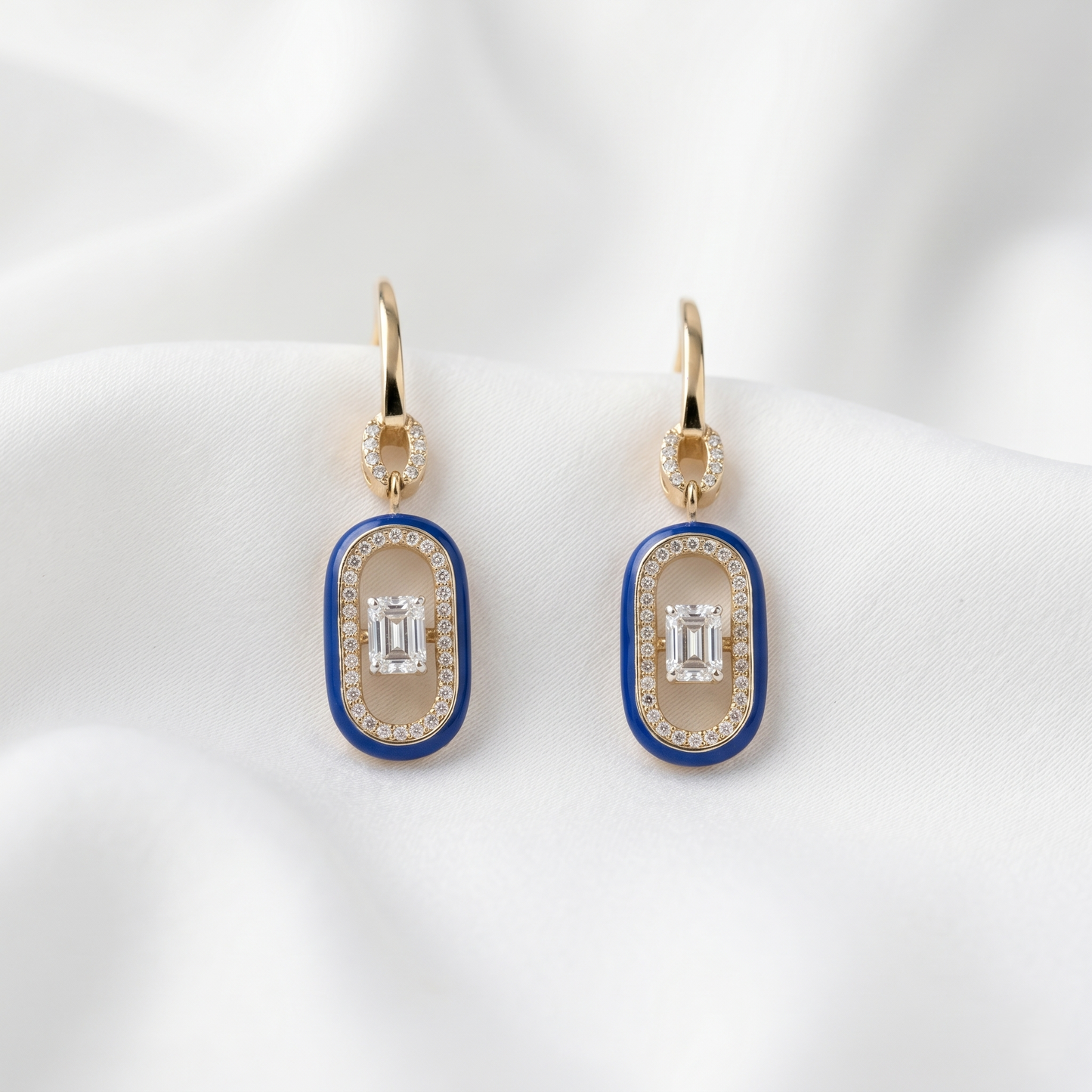 Royal Blue Enamel Gold Dangle Earrings