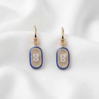 Royal Blue Enamel Gold Dangle Earrings
