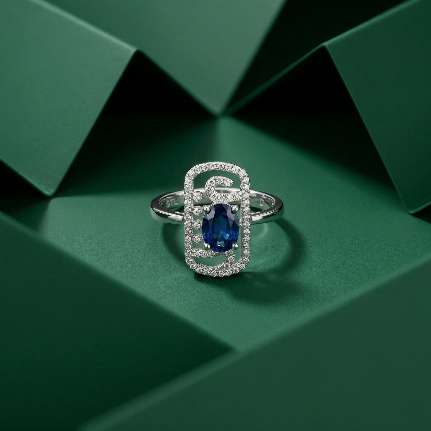 Oval Sapphire Filigree Sterling Silver Ring