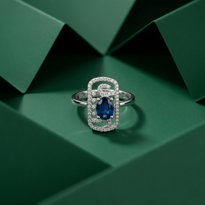 Oval Sapphire Filigree Sterling Silver Ring