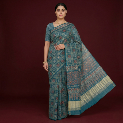 Hand-Block modal Silk Saree