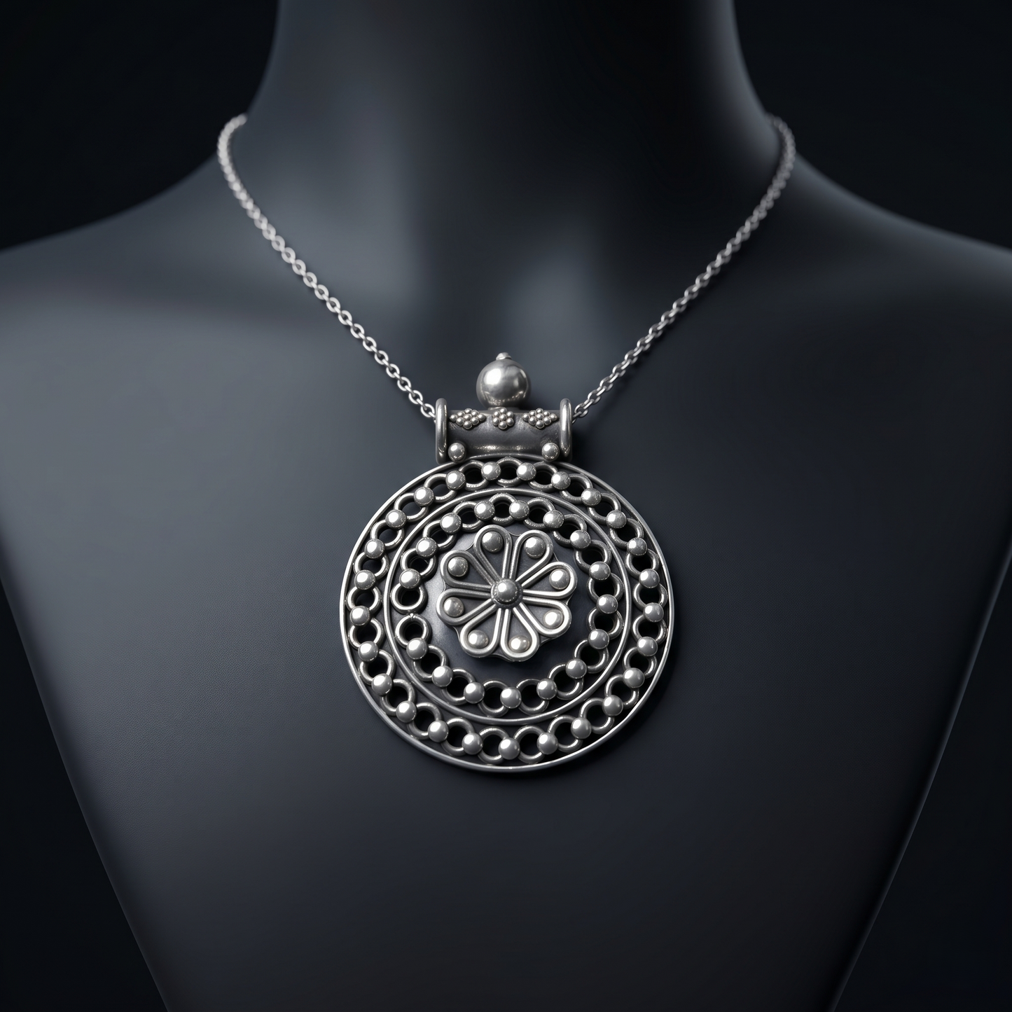 Vintage Floral Mandala Silver Artisan Pendant