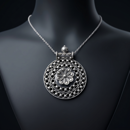 Vintage Floral Mandala Silver Artisan Pendant