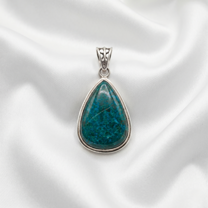 Artisan Teal Chrysocolla Silver Teardrop Pendant