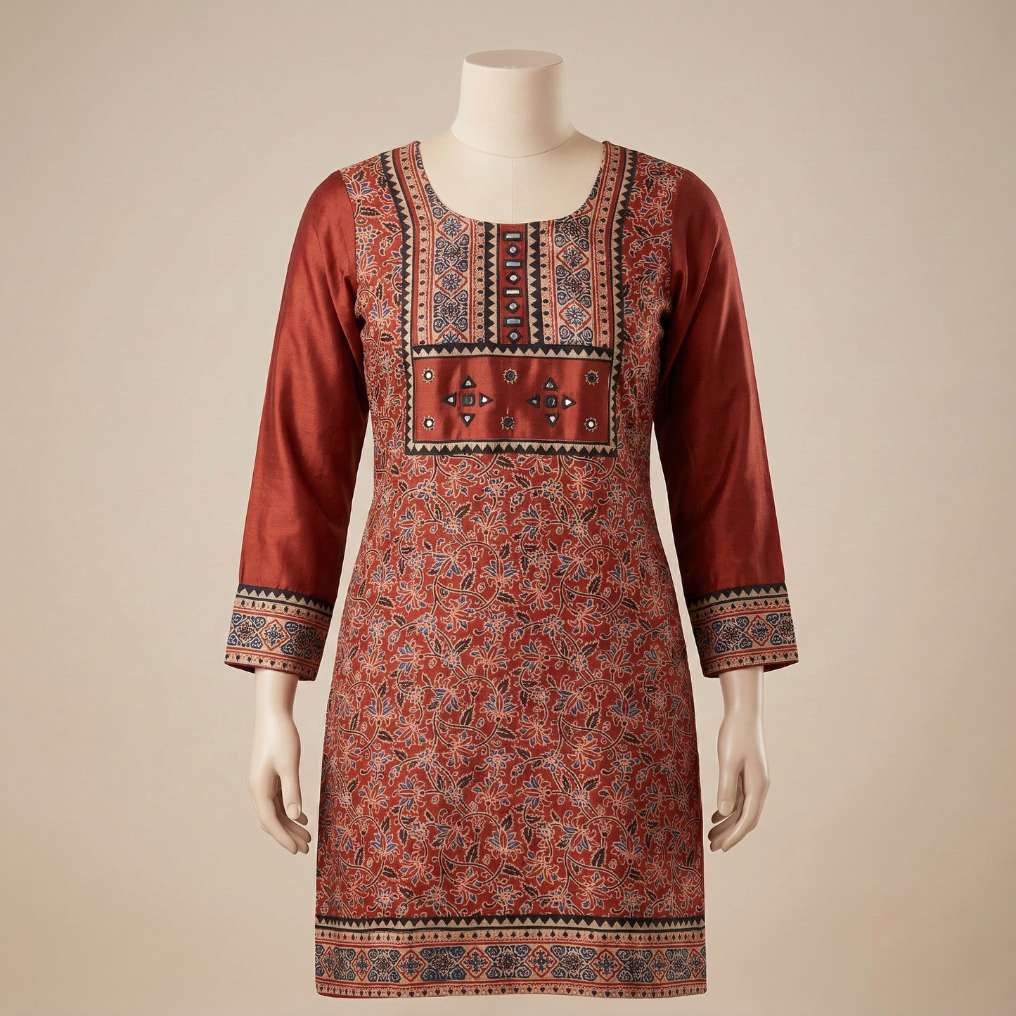 Earthy Elegance Rust Floral Artisan Kurti