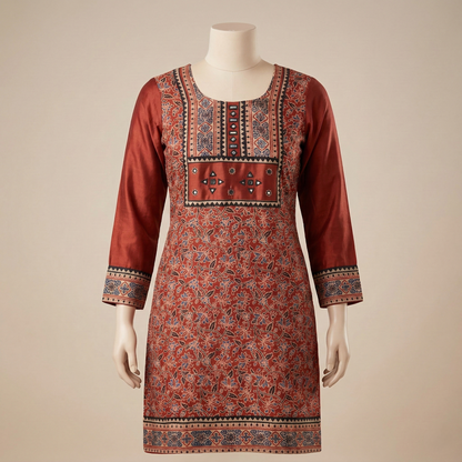 Earthy Elegance Rust Floral Artisan Kurti