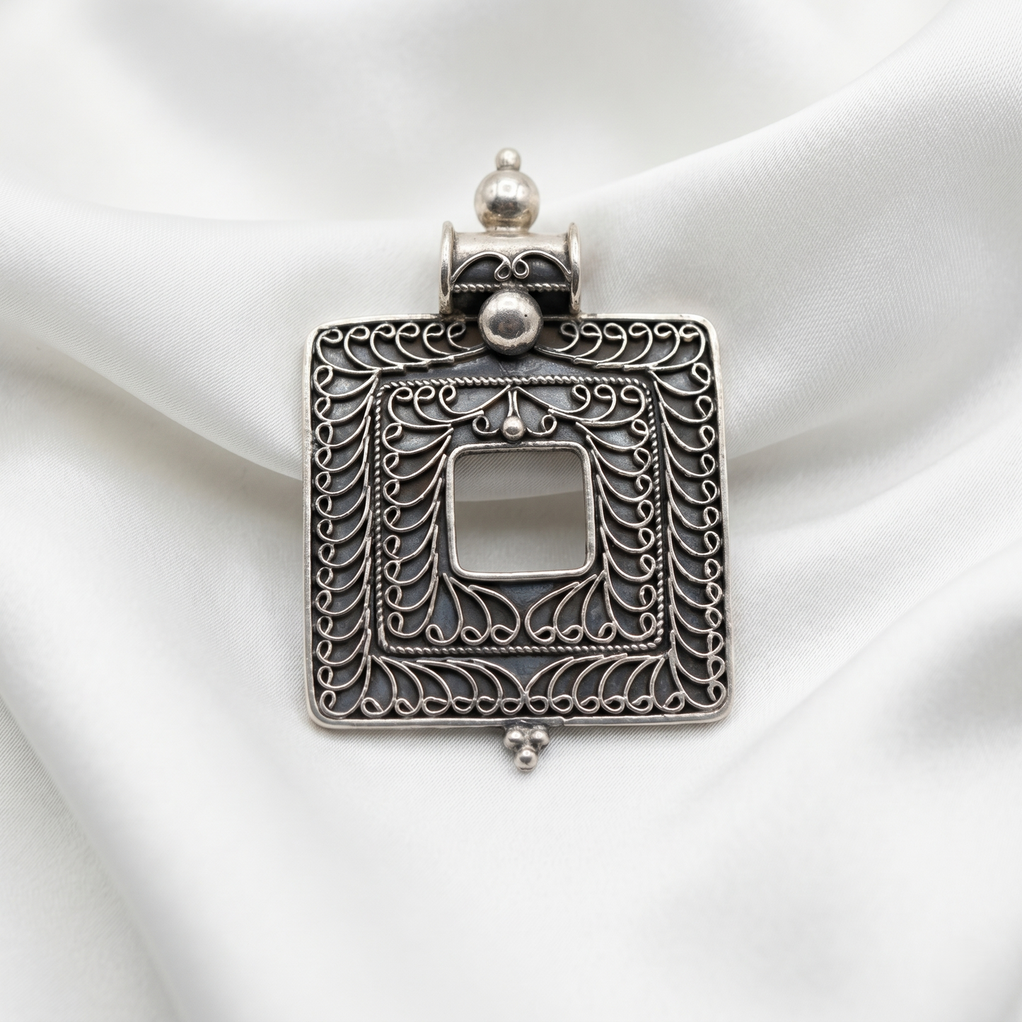Handcrafted Filigree Square Silver Heritage Pendant
