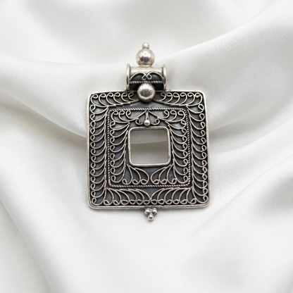 Handcrafted Filigree Square Silver Heritage Pendant