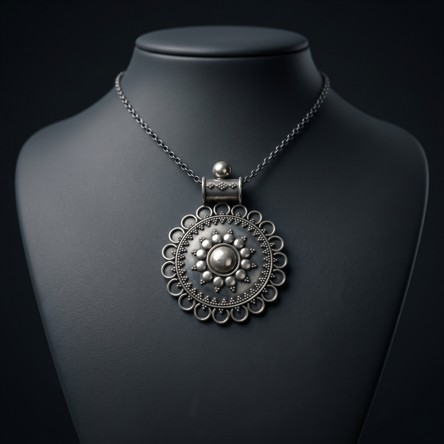 Antique Handcrafted Sterling Silver Mandala Pendant