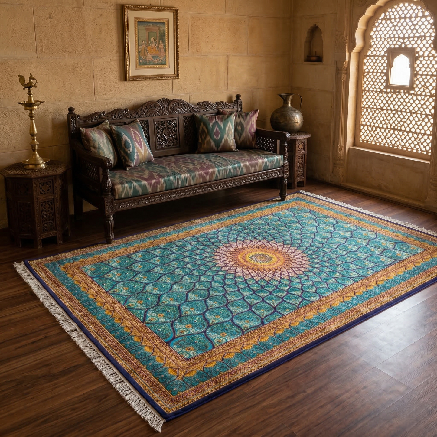 Azure Radiance Persian Inspired Mandala Rug