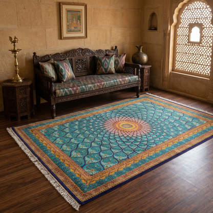 Azure Radiance Persian Inspired Mandala Rug