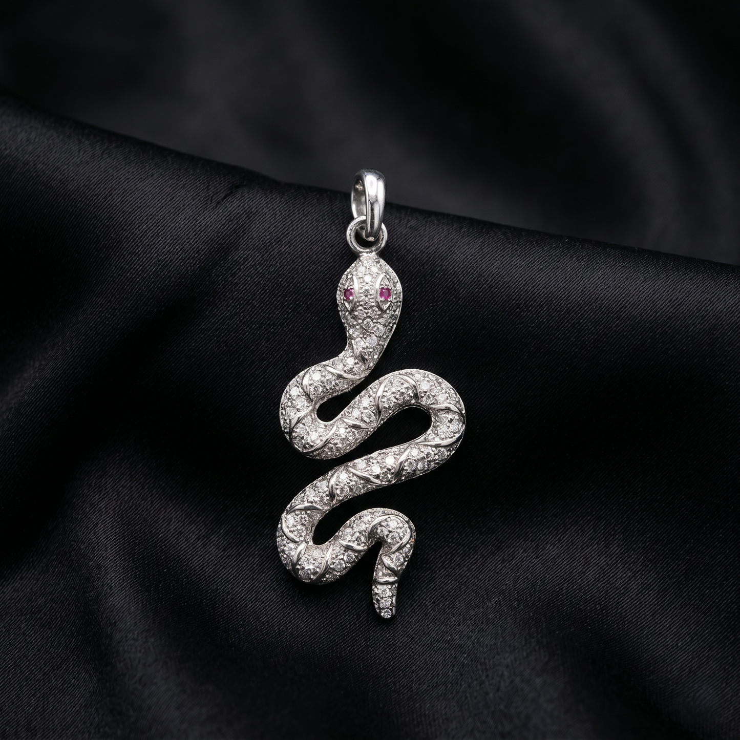 Elegant Diamond Silver Snake Pendant