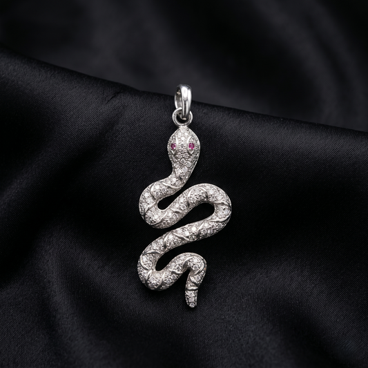 Elegant Diamond Silver Snake Pendant