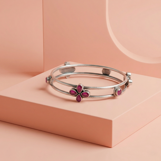 Ruby Floral 92.5 Sterling Silver Kada