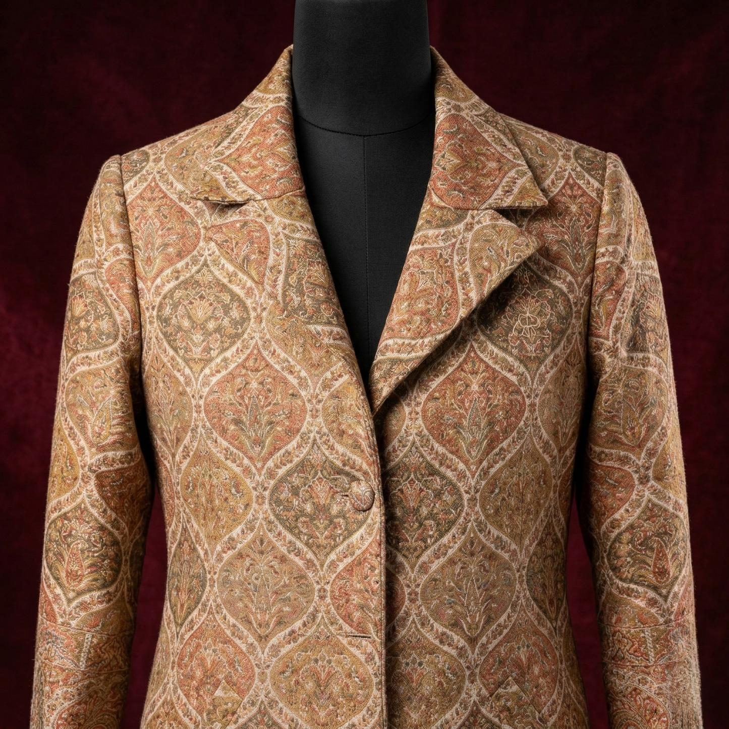 Elegant Paisley Jacquard Tailored Long Coat
