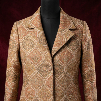 Elegant Paisley Jacquard Tailored Long Coat