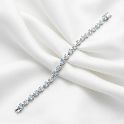 Elegant Pear Cut Aquamarine Silver Bracelet