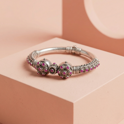 Handcrafted Ruby-Studded 92.5 Sterling Silver Kada