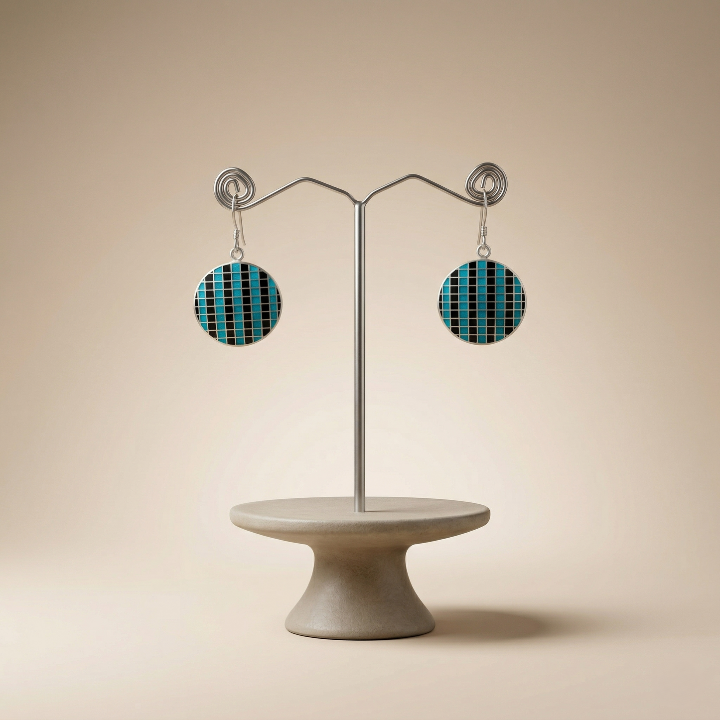 Midnight Mosaic Turquoise Silver Drop Earrings