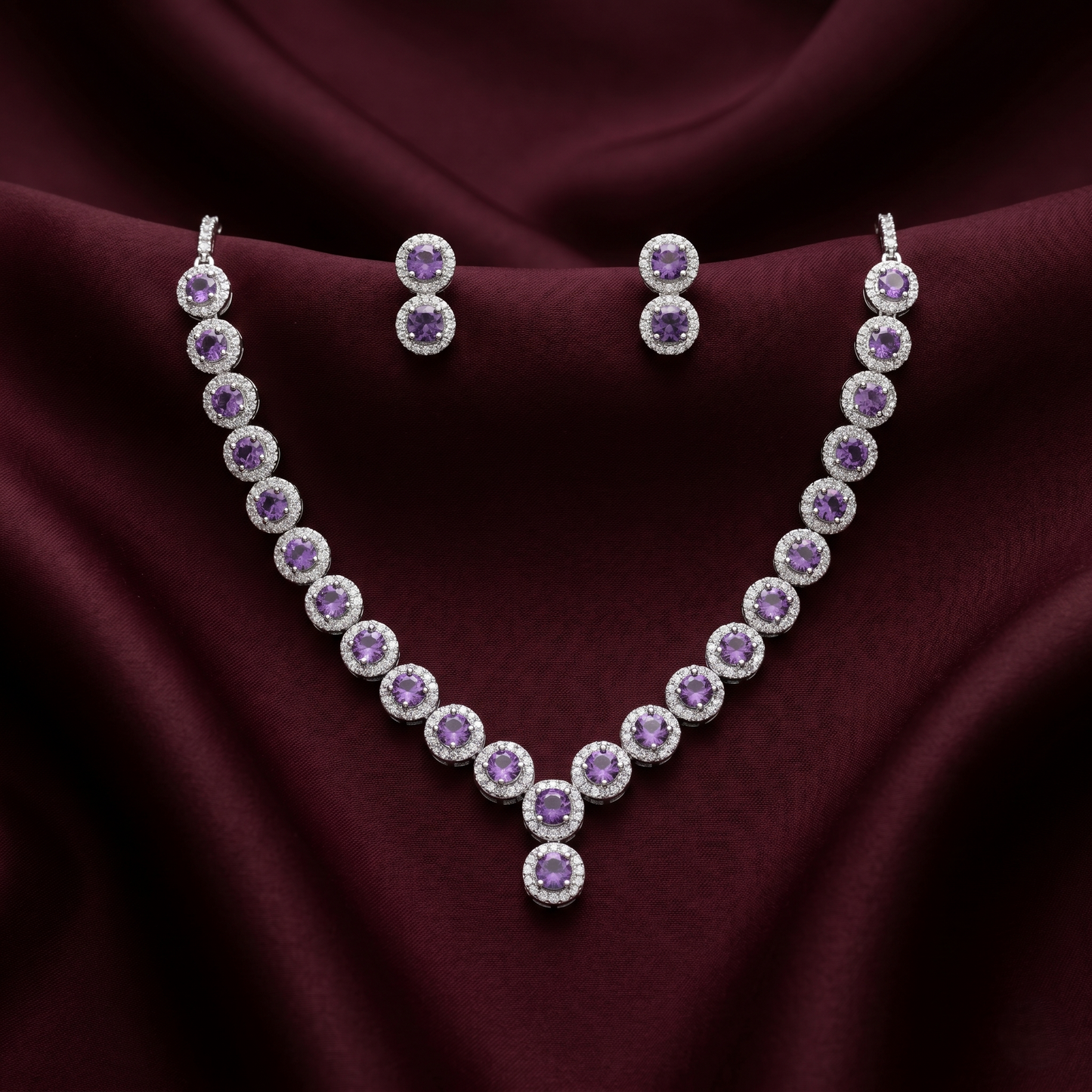 Elegant Amethyst Silver Halo Jewelry Set