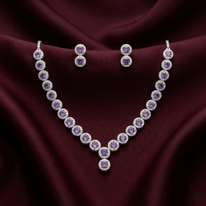 Elegant Amethyst Silver Halo Jewelry Set