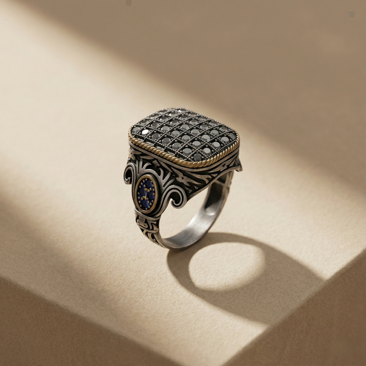 Vintage Silver Signet with Onyx Lattice