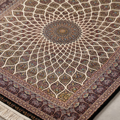 Ornate Persian Medallion Hand Knotted Silk Rug
