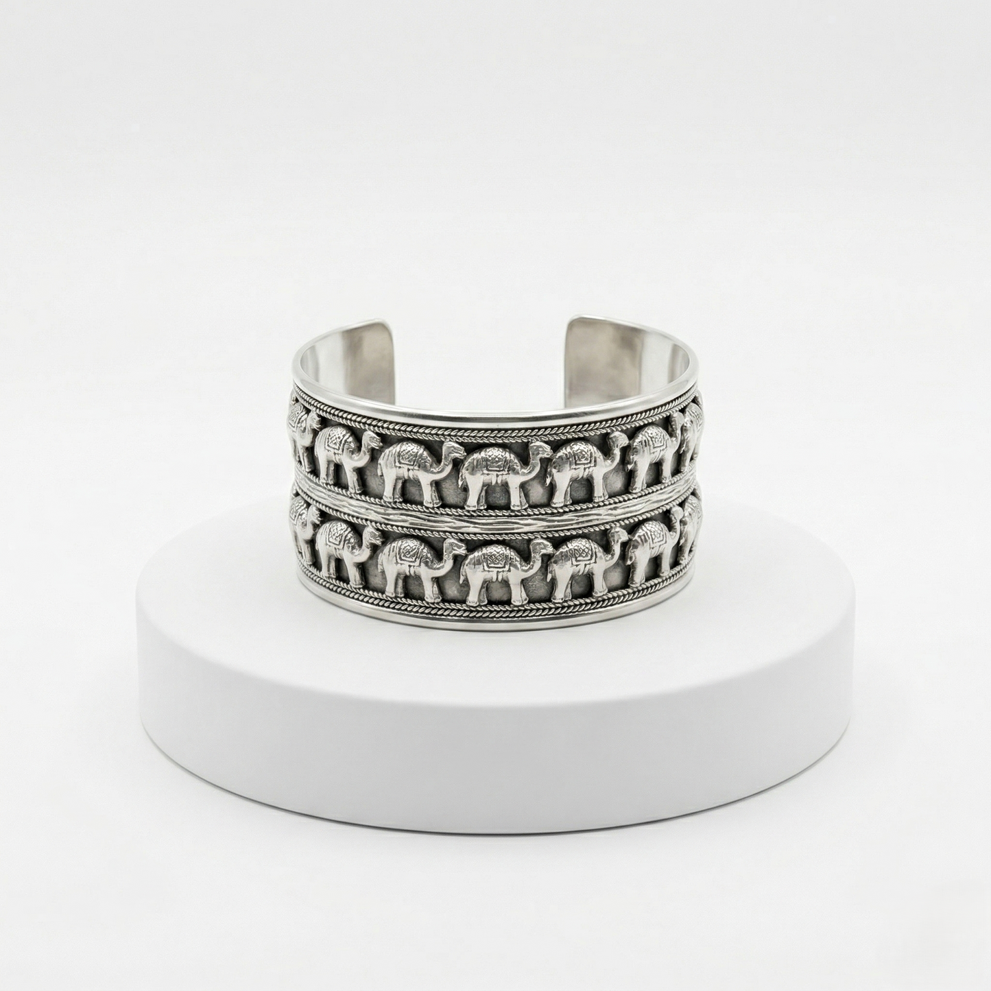 Silver Caravan Embossed Camel Cuff Bracelet