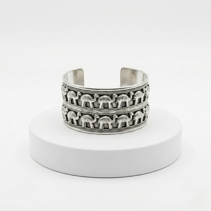 Silver Caravan Embossed Camel Cuff Bracelet